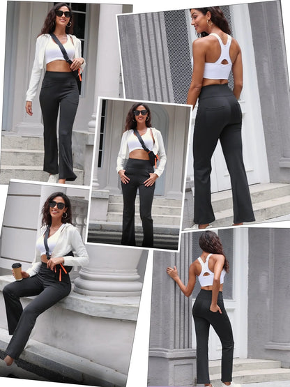 Womens Bootcut Yoga Pants with Pockets Flare Workout Legging High Waist Lightweight Bottoms Activewear Green M