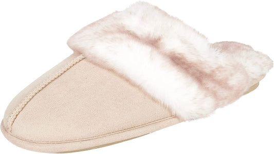 Womens Comfy Faux Fur House Slipper Scuff Memory Foam Slip on Anti-Skid Soleslipper